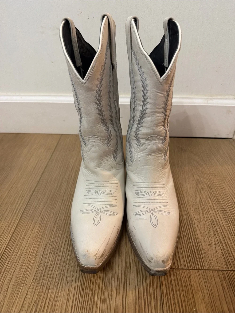 Sterling River Boots Women's White Gray Stitching Western Cowgirl Boots 6.5